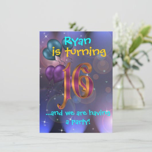 第16回誕生日パーティーの招待状 招待状 (スタンド正面)
