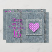 第16回誕生日パーティーの招待状、JeanPocket、ピンク 招待状 (正面/裏面)