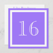 第16回誕生日パーティーの招待 – パープル薄紫 招待状 (正面/裏面)
