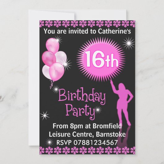 第16回誕生日パーティーへの招待 招待状 (正面)