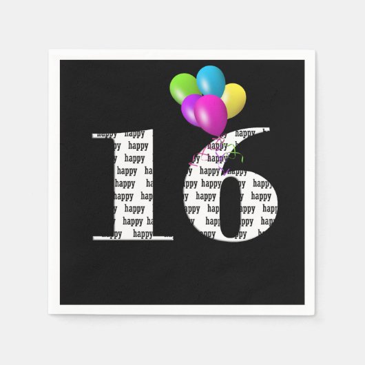 第16回誕生日パーティー風船 スタンダードカクテルナプキン (正面)