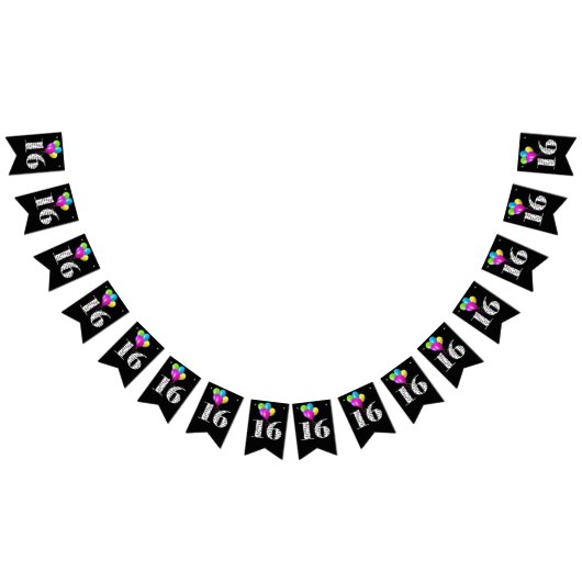 第16回誕生日パーティー風船 バンティングフラッグ (全)