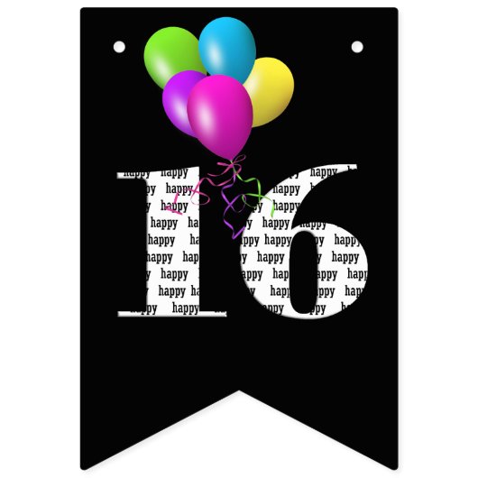 第16回誕生日パーティー風船 バンティングフラッグ (第3の旗)