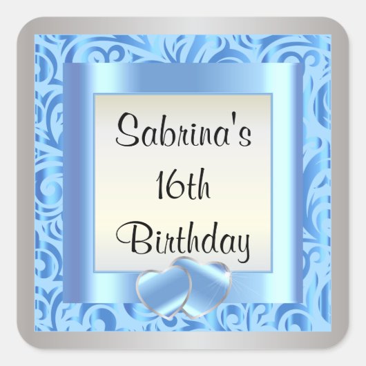 第16回誕生日パーティー | DIY文字 |青 スクエアシール (正面)