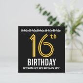 第16回誕生日パーテモダンィー金ゴールドと黒 招待状 (スタンド正面)