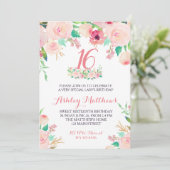 第16回SWEET SIXTEEN誕生日ピンクフローラ招待状 招待状 (スタンド正面)