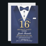 第16回Tuxedoブラックタイ誕生日パーティースーツ海軍 招待状<br><div class="desc">16誕生日スパイスーツ黒いネクタイ金ゴールド招待状- Sweet 16th単にあなたのパーティーに合わせて文字を変更する。背面プリントを含む。</div>