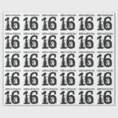 第16孫のための誕生日、白の黒い文字 ラッピングペーパー (フラット)