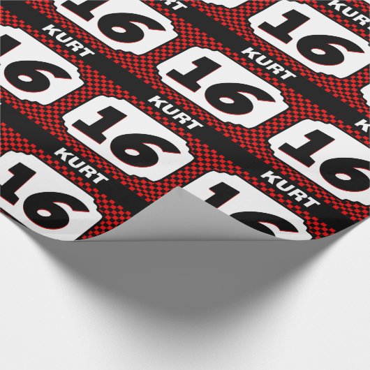 第16彼のための誕生日の華美なフレームは赤V12を点検します ラッピングペーパー (角)