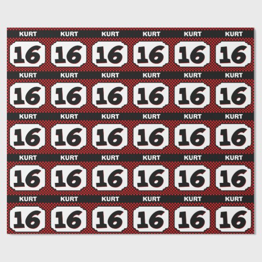 第16彼のための誕生日の華美なフレームは赤V12を点検します ラッピングペーパー (フラット)