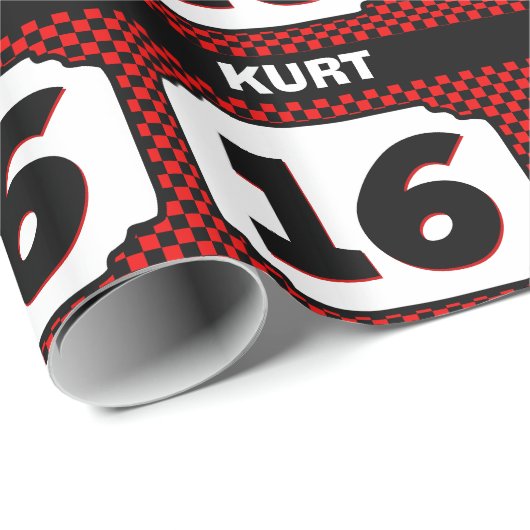 第16彼のための誕生日の華美なフレームは赤V12を点検します ラッピングペーパー (ロールコーナー)