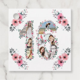 第16期女子誕生日フォトコラージピンクフラワーホワイト フェイバータグ