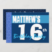 第16番ブルースモダンターパターン10代の誕生日 招待状 (正面/裏面)