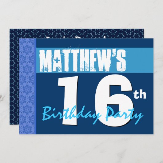 第16番ブルースモダンターパターン10代の誕生日 招待状 (正面/裏面)