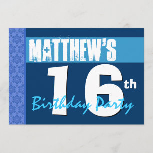 第16番ブルースモダンターパターン10代の誕生日 招待状