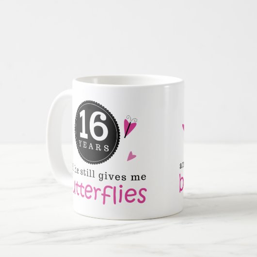 第16結婚記念日の蝶のためのギフト コーヒーマグカップ (正面左)