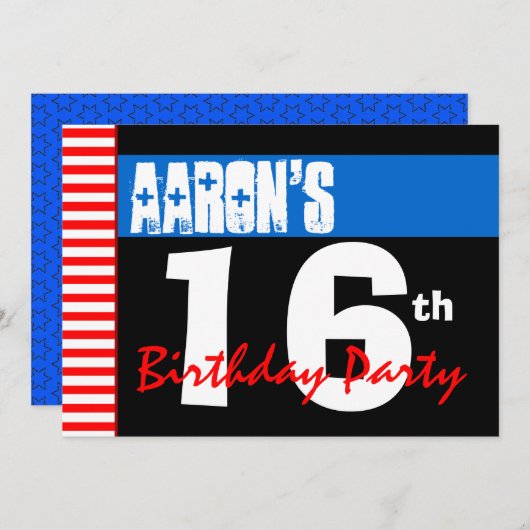 第16誕生会のモダンで明るいブルースター2B2A 招待状 (正面/裏面)