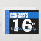 第16誕生会のモダンで明るいブルースター2B2A 招待状 (正面)