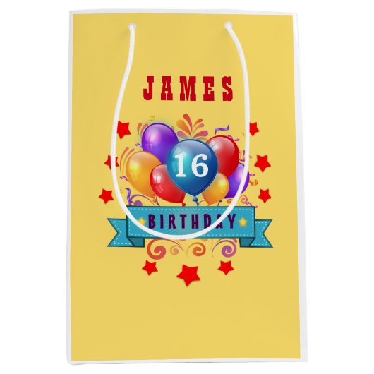 第16誕生日のお祝いのカラフルの気球V10GZ1 ミディアムペーパーバッグ (正面)