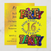 第16誕生日のパーティの招待状 招待状 (正面/裏面)