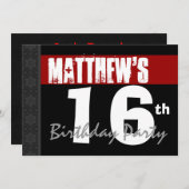 第16誕生日のモダンで赤い白黒はv06を主演します 招待状 (正面/裏面)