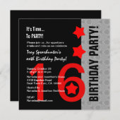 第16誕生日のモダンで赤い銀製の黒A11A 招待状 (正面/裏面)