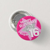 第16誕生日の写真のおもしろいのショッキングピンクのボタンかバッジ 缶バッジ (正面&裏面)
