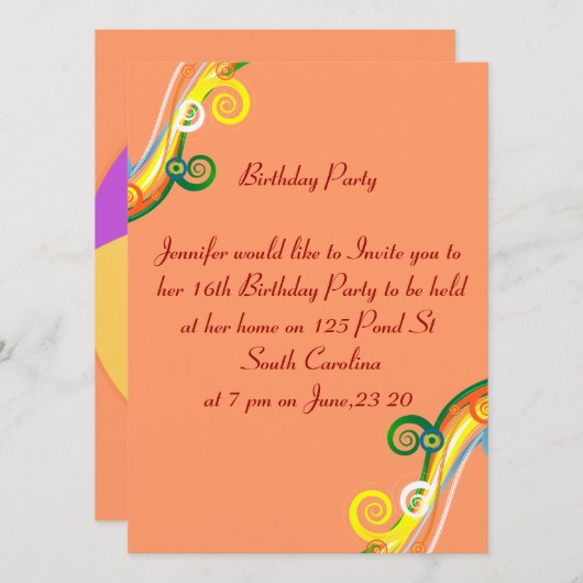 第16誕生日の写真カード数々のな色スクロール 招待状 (正面/裏面)