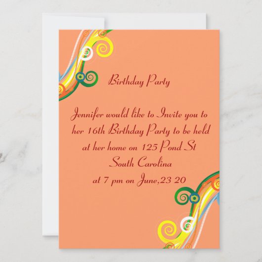 第16誕生日の写真カード数々のな色スクロール 招待状 (正面)