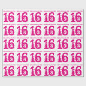 第16誕生日の孫娘、白のピンクの文字 ラッピングペーパー (フラット)