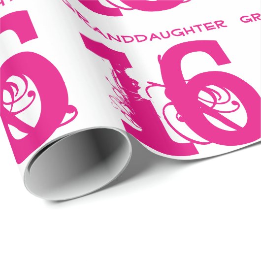 第16誕生日の孫娘、白のピンクの文字 ラッピングペーパー (ロールコーナー)