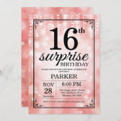第16誕生日の招待状のピンクのグリッターを驚かして下さい 招待状 (正面/裏面)
