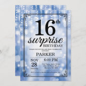 第16誕生日の招待状の青いグリッターを驚かして下さい 招待状 (正面/裏面)