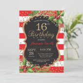 第16誕生日の招待状。 クリスマスの赤く黒い金ゴールド 招待状 (スタンド正面)