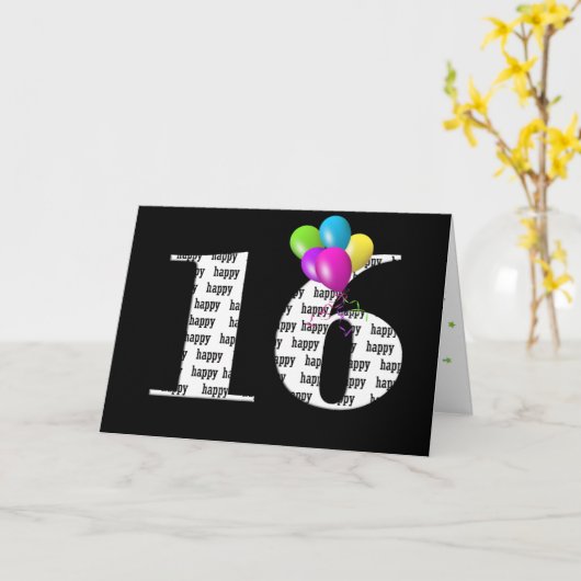 第16誕生日の気球の花束 カード (黄色い花)