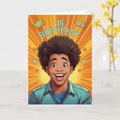 第16誕生日アフリカ系アメリカ人10代のボーイポップ・アートのアート カード (黄色い花)