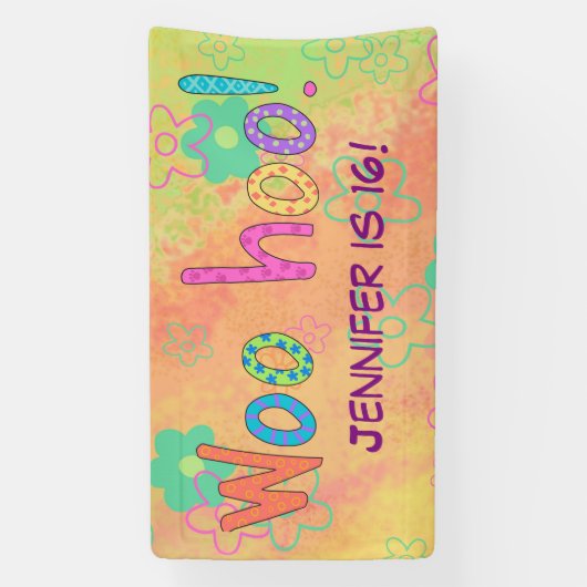 第16誕生日ウーHoo名バパーソナライズされたナー 横断幕 (縦)