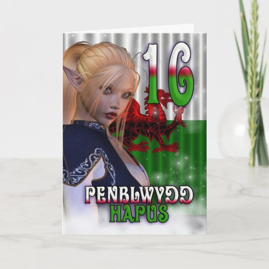 第16誕生日カードウェルシュペンブウィドHapus Bilingua カード (正面)