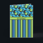 第16誕生日カード：青い月とストライプ月 カード<br><div class="desc">シックな16誕生日カードにデッキチェアののミックスのマッチパターンストライプを、黒い背景にネオングリーン、ターコイズ、エメラルドグリーンにブルームーンズのパターンを組み合わせた。ポーシュ&パインターリーの「ブルームーン」の一部。</div>