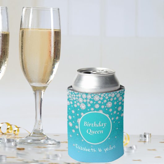 第16誕生日クイーンダイヤモンドティール（緑がかった色）グリッターガール 缶クーラー