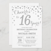 第16誕生日シルバーグリッターダイヤモンド招待状 招待状 (正面/裏面)