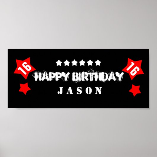 第16誕生日スターバナー名前をカスタムするV16Sスターズ ポスター (正面)