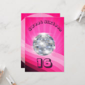 第16誕生日ディスコダンスミュージックピンク招待状 カード (正面/裏面インサイチュ)