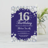 第16誕生日ネイビーブルーとシルバーダイヤモンド 招待状 (スタンド正面)