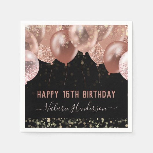 第16誕生日ピンクバルーン スタンダードカクテルナプキン (正面)
