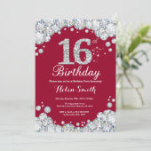 第16誕生日ブルゴーニュ・レッドとシルバー・ダイヤモンド 招待状 (スタンド正面)