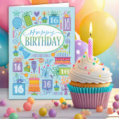 第16誕生日ブルーケーキバルーンカード カード