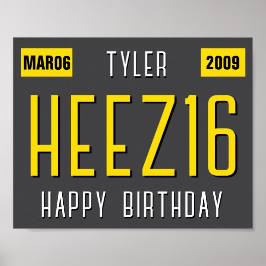 第16誕生日ライセンスプレートポスター、新しいドライバ ポスター (正面)