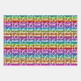 第16誕生日名前をカスタムする ラッピングペーパーシート