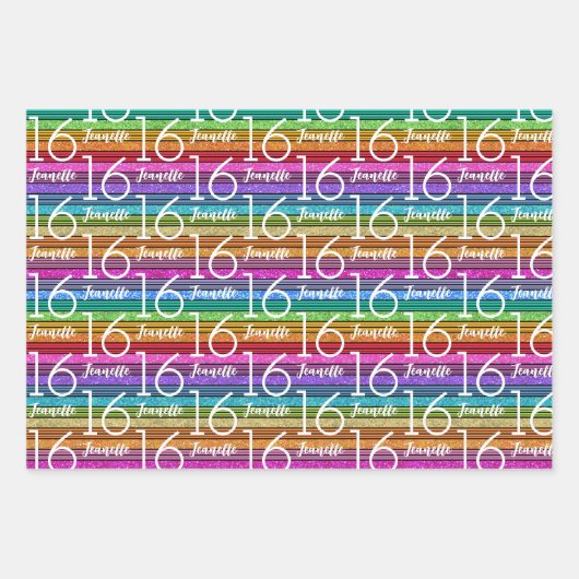 第16誕生日名前をカスタムする ラッピングペーパーシート (正面)